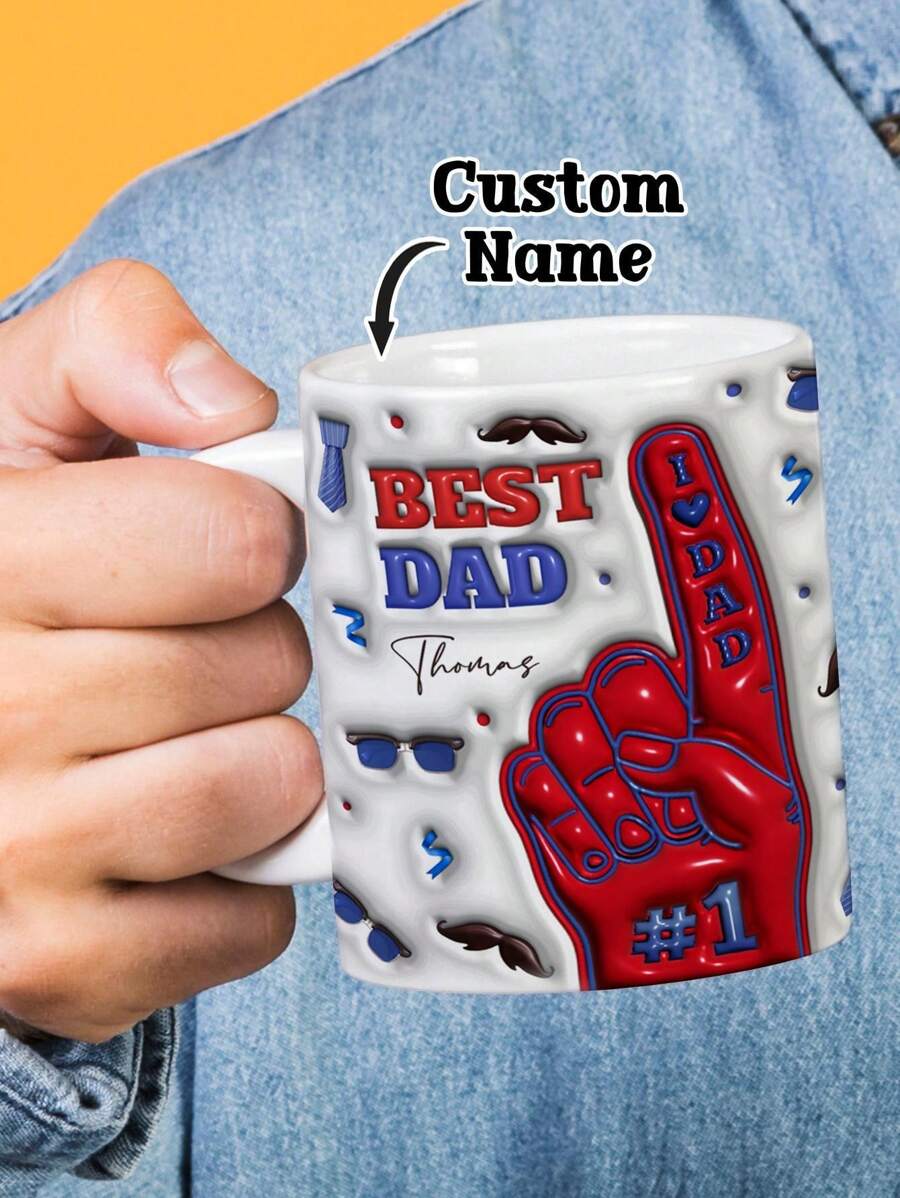 1pc Custom Name Mug For Dad/Father, Custom 11oz Mug, Custom 3D Inflated Effect Printed Mug, Custom Coffee Mug, Custom Mug, Personalized Name Mug, Personalized Mug, Lovely Gift, Ideal For Valentine's Day, Father's Day, Birthdays, Or Anniversaries, Couples Gift, Best Gift For Dad, Husband, Grandpa, Grandfather, Gift For Him - Best Dad - View 1