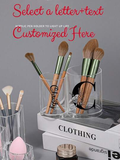 1pc Customizable Personalized Makeup Storage Box With High-End Look, Large Capacity, Dust-Proof, For Makeup Brush Storage, Customized Birthday Or Festival Gift