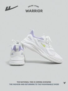 1pair Women's Breathable Sports Flat Shoes With Lace-Up Front, PU Material, Soft Sole, Suitable For Outdoor Activities And Casual Wear - Purple - View 3