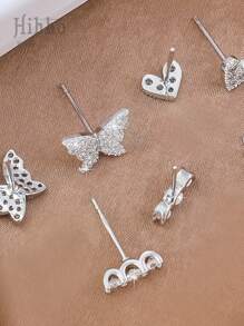 Hihho 10pcs Classic Zirconia Simple Design Women's Stud Earrings Set In Gift Box - Silver - View 2