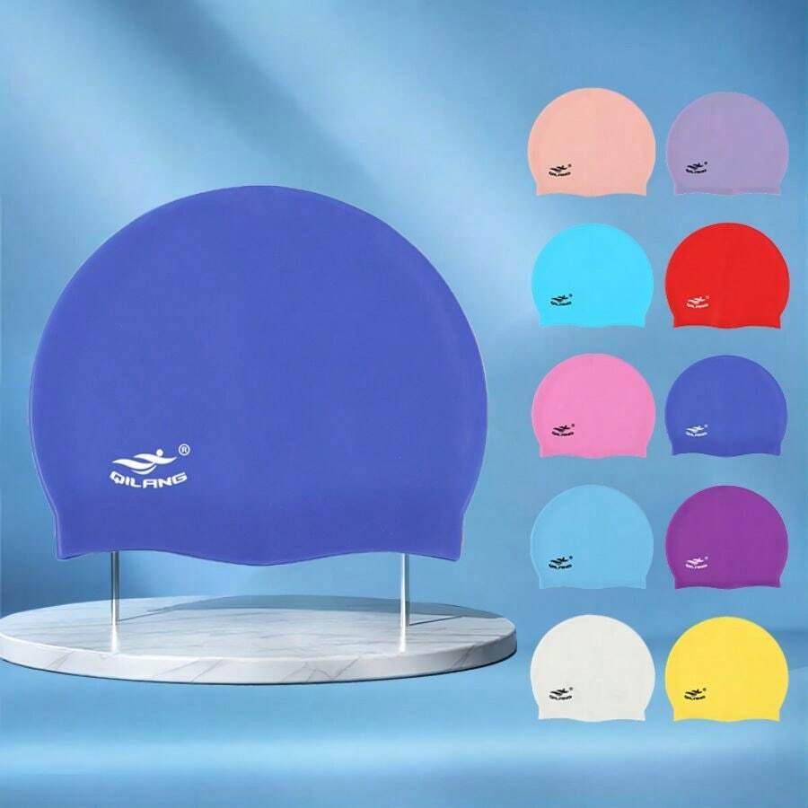 1pc Silicone Swimming Cap, Lightweight & Comfortable, Breathable, Waterproof Ear Protection Design, Versatile Style, Essential For Summer Outings - Navy Blue - View 1