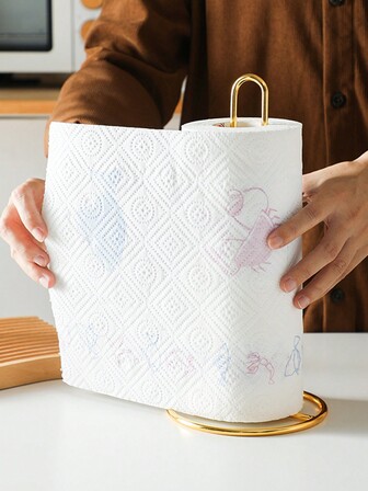 1pc Gold/Black/Silver Creative Kitchen Paper Towel Holder Restaurant Tissue Stand Vertical Paper Towel Storage Rack Without Punching For Cling Film Home Organization