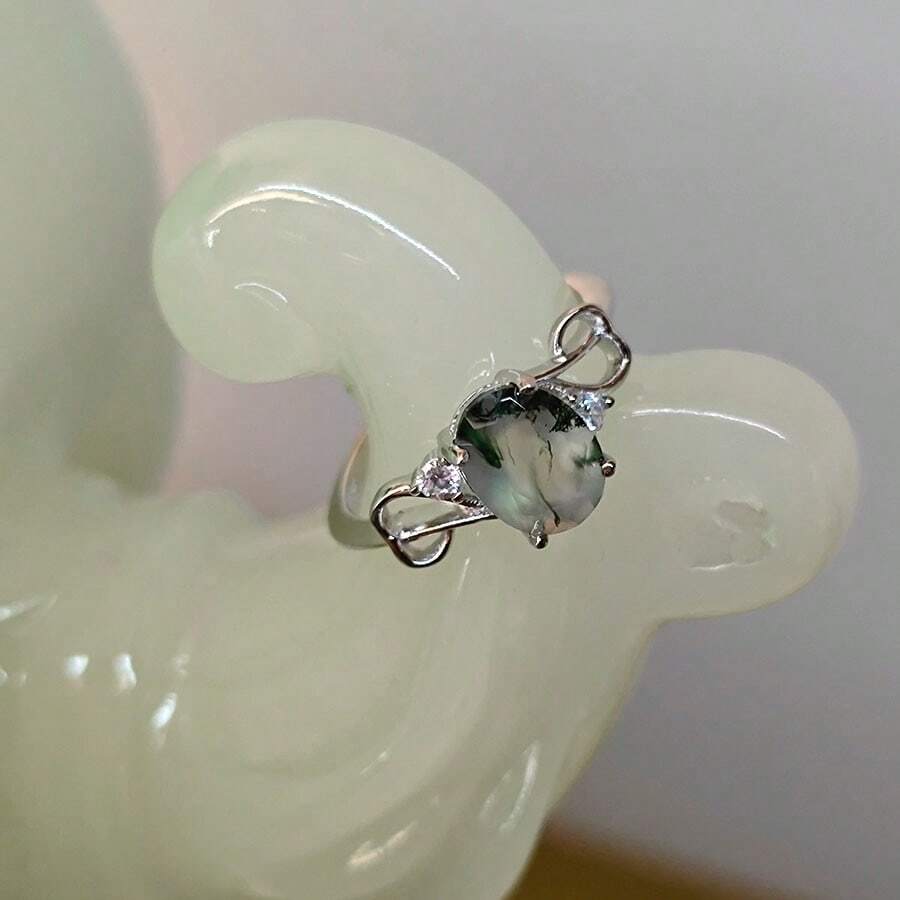 925 Sterling Silver Oval Moss Agate Ring, High Quality Jewelry For Daily Wear And Special Occasions - Oval Green Agate Ring - View 1