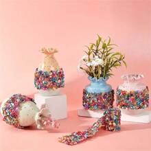 1pc 1 Yard Crystal Rhinestone Ribbon, Crystal Rhinestone Trim Hotfix Ribbon Colorful Artificial Gem Stone Beaded Iron On Applique Chain Embellishment Sewing Accessories For DIY Wedding Cake Decor Sewing Crafts Bridal Dress Phone Decor - Multicolor - View 4