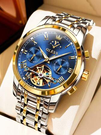 OLEVS Top Luxury Men's Stainless Steel Luminous Casual Fashion 3Bar Waterproof Outdoor Sports Mechanical Watch 6617