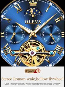 OLEVS頂級奢華男士不銹鋼發光休閒時尚3Bar防水戶外運動機械手錶6617 - 藍色 - 查看 7