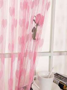 1入心型設計聚酯紗簾，尺寸200*100cm，現代過濾光線保護隱私紗簾，適用於客廳和臥室，同時適用於派對背景