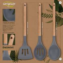 San Ignacio Pfannenset Navy Black Ø16/20/24 cm, gepresstes Aluminium, induktionsgeeignet, mit 4-teiligem Küchenmesser-Set aus Edelstahl und 3-teiligem Küchenutensilien-Set aus Nylon - Verschiedenfarbig - Übersicht 7