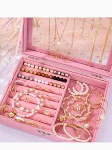 57pcs Fashionable & Elegant Multi-Size Jewelry Set With Earrings, Necklace, Bracelet, & Ring For Women, Silver Color, Great For Gifts On Mother's Day, Valentine's Day & More (No Box),Mom,Mother,Mother's Day,Gift - Silver - View 5