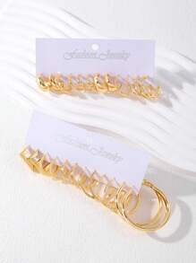 24pcs Fashionable Metal Drop And Square Shape Women's Earring Set For Everyday Wear Or Various Parties - Gold - View 8