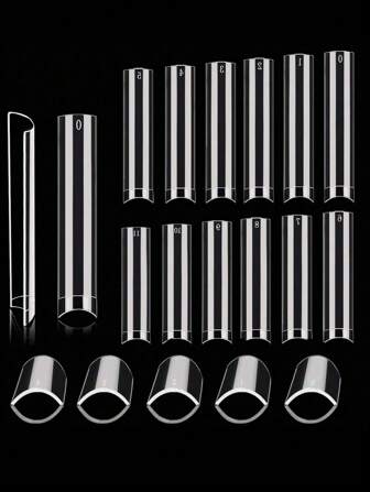240PCS No C Curve Clear Nail Tips For Acrylic Nails Professional, 3XL Extra Long, Removable 12 Sizes Half Cover Straight Tapered Square French Fake Nail Tips For Nail Salons Home DIY Ideal Gifts
