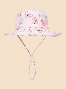 2pcs Kids Solid Color And Butterfly Print Adjustable Sun Protection Breathable Casual Bucket Hats For Outdoor Travel And Daily Use - Multicolor - View 6