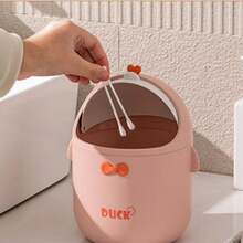 卡通桌面垃圾桶，臥室床邊收納箱，帶蓋可愛小型垃圾桶，辦公室小型紙簍（小號） - 彩色 - 查看 2