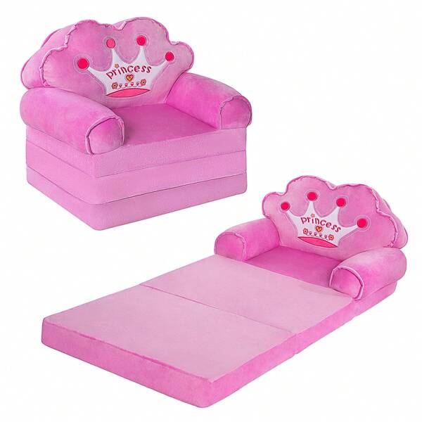 Kids Foldable Sofa Bed, Princess Chair For Toddlers 18 Months And Up, Pink Cartoon Shape, High Density Foam, Fold Out Couch For Bedroom, Sofa Bed For Girls, 15.1x19.7x2.4 Inches, 4.4 Lbs