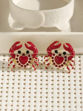 1 par de aretes de cangrejo con forma de corazón rojo, aretes con diseño de animal lindo para la playa y vacaciones, joyería de criaturas oceánicas 3D, regalo para San Valentín, mamá, madre, Día de la Madre