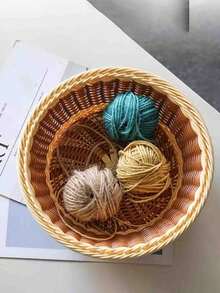 1只手工製作的塑膠編織籃，仿編織水果籃，糖果盤，麵包籃，小吃和水果蔬菜收納籃，家用組織者，適用於廚房或客廳 - 棕色 - 查看 6