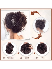 1 Kẹp Tóc Búi Lộn Xộn Cho Nữ - Đen/Nâu, Thích Hợp Cho Tóc Xoăn Sóng, Tóc Đuôi Ngựa, Búi Tóc Và Tóc Nối - Nâu đen - Xem 7