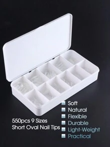 550 miếng dán móng tay gel mềm, hình bầu dục ngắn, trong suốt, 9 kích cỡ, móng giả phủ toàn bộ, kèm hộp đựng, móng dán hình bầu dục ngắn, nối móng acrylic, dụng cụ tự làm móng. - Trong sáng - Xem 5