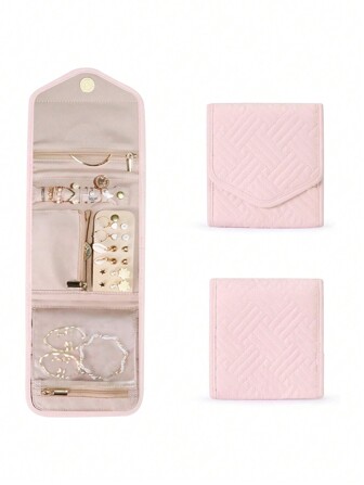 1pc Exquisite Portable Travel Jewelry Storage Box, Mini Simple Jewelry Organizer, Foldable Jewelry Roll For Necklaces, Earrings, Bracelets