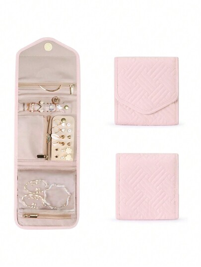 1 Peça Caixa Portátil de Armazenamento de Joias de Viagem Exclusiva, Mini Organizador Simples de Joias, Porta Joias Dobrável para Colares, Brincos e Pulseiras