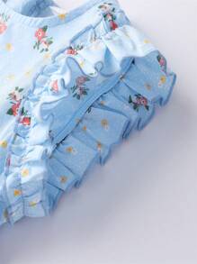 Annil 女童短袖连衣裙，夏季女童盖袖花裙，时尚 A 字裙 - 藍色 - 查看 5