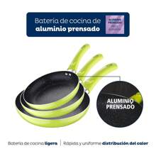 San Ignacio Set 3pz padelle (20+24+28cm) alluminio pressato verde con Set 3pz pentole in acciaio inox - Multicolore - Visualizzare 6