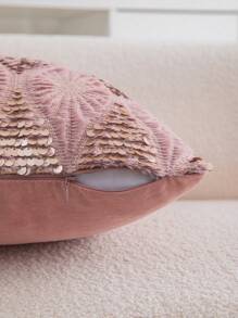 1pc PV Velvet Sequin Cushion Cover Without Pillow Insert, Polyester American Style Square Sequin Embroidery Decorative Throw Pillow Case For Party, Living Room, Holiday Use