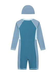 Annil Conjunto de traje de baño de una pieza con mangas largas para niños y niñas, gorro de natación, elástico y cómodo, conservador para el verano