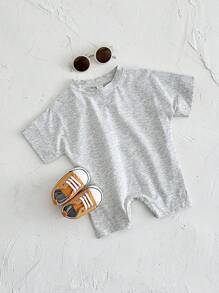 Unisex Baby Lightweight Casual Solid Soft Button Romper, Summer - Grey - View 5