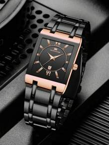 VA VA VOOM 1 Peça Relógio Masculino Moda, Mostrador Quadrado, Pulseira de Aço Inoxidável 41mm, Estilo de Negócios de Luxo, Presente Masculino, Mecanismo de Quartzo Original, Dourado, Rose Gold e Preto, Relógio Esportivo e de Trabalho para Uso Externo