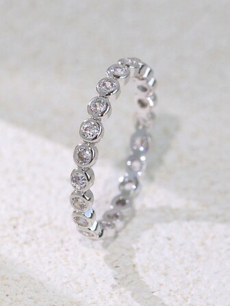 Charm-In Women's Minimalist Band Ring Brass With Silver Plating Rings Cubic Zirconia Rings, Ideal Gift For Girlfriend, Mom, Wife - Hypoallergenic And Tarnish-Resistant Jewelry, Stackable Ring For Girls