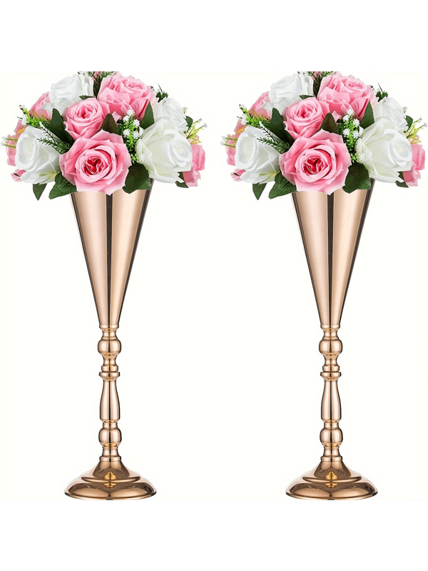 2pcs Set Trumpet Vase, Electroplated Vase For Table Decoration, Wedding & Holiday Decor Gifts Birthday Graduation Home Decor Room Decor Flower Vase Glass Vase