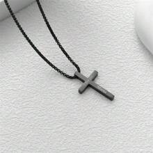 Classic Customized Necklace Personalized Engrave Text Name Date Stainless Steel Black Cross Pendant Necklace Chokers Valentine's Day Gift For Men Woman Christian Jewelry Accessories Valentines