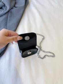 Bolso mini ultra pequeño para mujer, de piel patente, bolso cuadrado pequeño, con cadena, bandolera