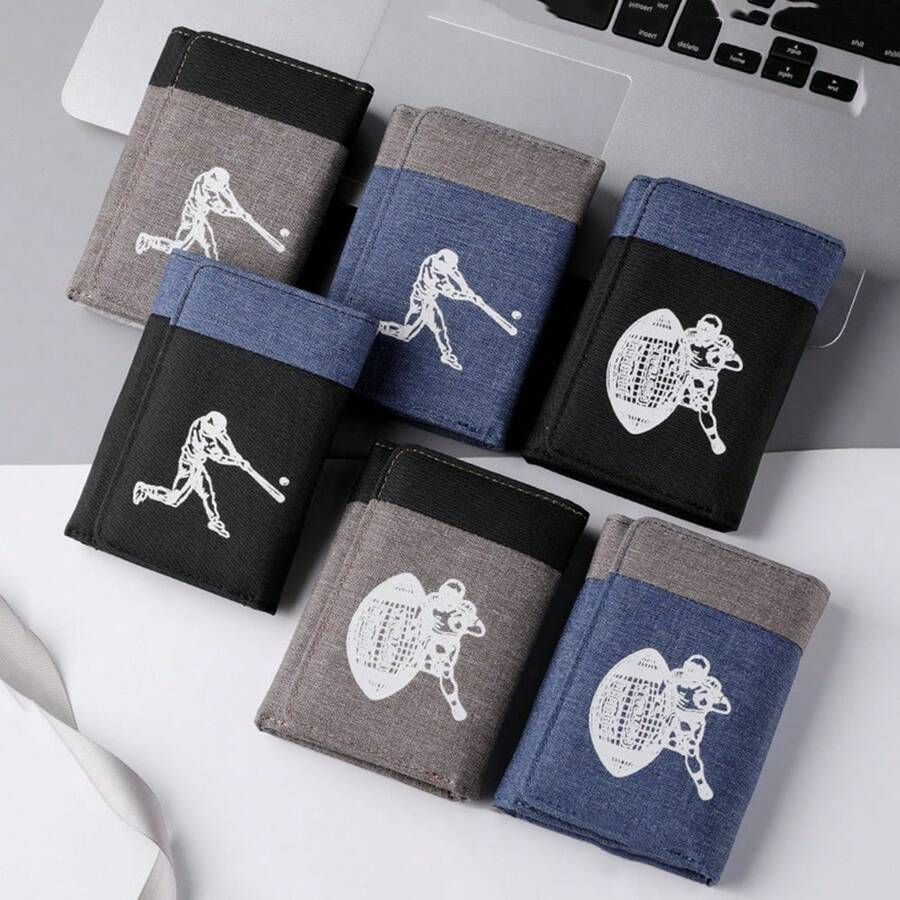 折叠帆布钱包卡夹，棒球、橄榄球印花钱包，多卡位简约潮流钱包，极简主义，男士理想礼物，纪念礼物，同学毕业礼物，团队礼物，感谢老师礼物 - 彩色 - 查看 1