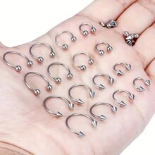 32pcs 16G Simple Stainless Steel Horseshoe Rings, Nose Septum Rings, Eyebrow Lip Rings, Tragus Helix Earring, Body Piercing Jewelry Gift For Men - Lip Ring Set - View 1