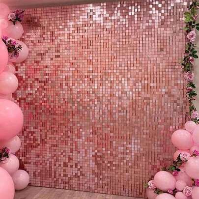 2 piezas/paquete Cortina de lluvia de estilo cuadrado pequeño de 100*200 cm de color oro rosa, tela de fondo de decoración de pared del hogar, cortina de oropel para decoración de fondo de fiesta de cumpleaños, boda, graduación, fiesta festiva