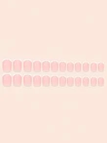 24pcs Short Square Nail Sticker Set, Instantly Upgrade Your Manicure! Minimalist Classic Pink French Full Coverage Fake Nails Set, Includes 1 Adhesive Sticker Sheet And 1 Mini Nail File, Suitable For Women And Girls For Daily Wear And Office Settings. Jelly Gel Fake Nails Shipped Randomly. Nail Supplies - White - View 3