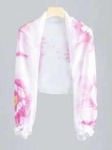 1件女士印花休闲长袖披肩，可搭配连衣裙