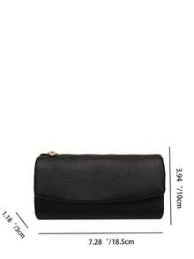 Women's Tri-Fold Wallet, Stylish Solid Color Purse - Black - View 7