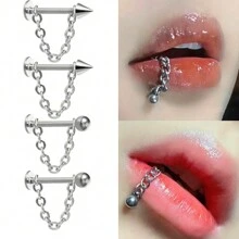 2 piezas Pendientes de cartílago y labio de acero inoxidable con estilo punk minimalista, joyería de perforación desmontable, adecuada para uso diario para hombres y mujeres