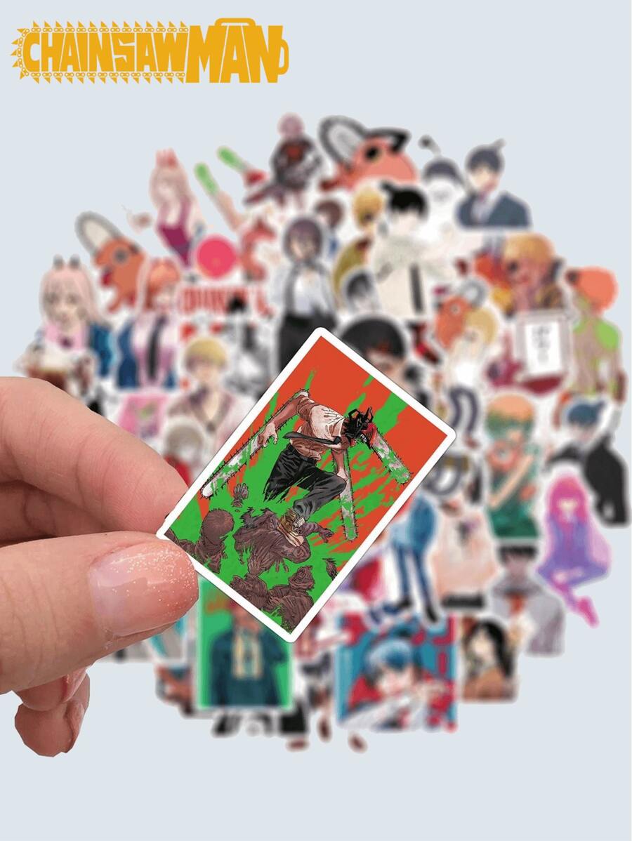 TOEI ANIMATION 50 piezas de pegatinas de vinilo con licencia oficial, paquete de productos de anime para fanáticos, pegatinas de Chainsawman para botella de agua, vinilos impermeables para teléfono portátil, casco, monopatín, álbumes de recortes, parachoques, regalos para mamá, papá, gran madre, padre, profesor, hermana, hermano, amigo, regalos divertidos para el día de San Valentín, Denji Makima Power Aki Hayakawa Hirokazu Arai Kishibe Himeno Kobeni Higashiyama - Multicolor - Ver 1