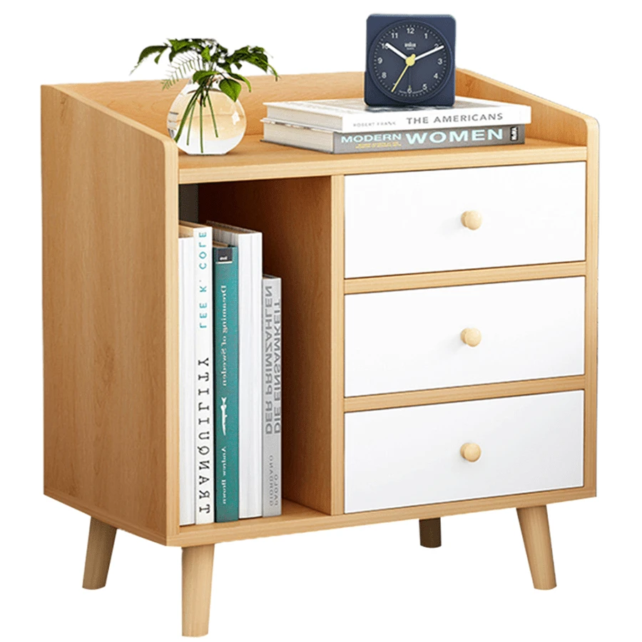 Mesita de Noche Moderna Buros para Recamara Minimalista con Estante de Almacenamiento Mueble Modernos Madera Mesitas Almacenamiento Tipo Librero Muebles para recamara Moderno Estilo Minimalista  Mesa Auxiliar de Almacenamiento Tipo Librero buros para recamara Mesa de Noche para recamara Moderna mesita de noche de tres cajones con cajones y patas  Duradera Estable y Encantadora Buena para el hogar (Tres cajones) - Caqui - Ver 1