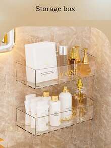 1入組免打孔透明塑膠衛浴馬桶收納架化妝臺洗漱用品收納架，壁掛式儲物架 - 彩色 - 查看 3