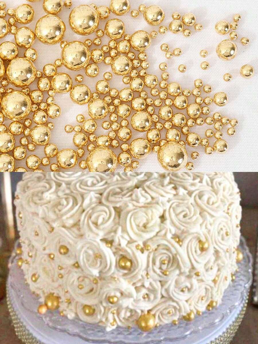 Decoraciones para pasteles con perlas doradas simuladas (no comestibles) de 85g/paquete, perfectas para decorar cupcakes, galletas, helados y fiestas, aniversarios de bodas, celebraciones de cumpleaños y graduaciones - Multicolor - Ver 1