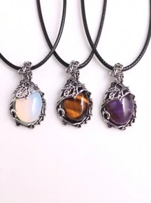 1入裝天然水晶石珠，復古葉子藤蔓線圈合金掛墜項鏈，治療能量波希米亞風格飾品