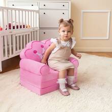 Kids Foldable Sofa Bed, Princess Chair For Toddlers 18 Months And Up, Pink Cartoon Shape, High Density Foam, Fold Out Couch For Bedroom, Sofa Bed For Girls, 15.1x19.7x2.4 Inches, 4.4 Lbs - Hồng - Xem 3