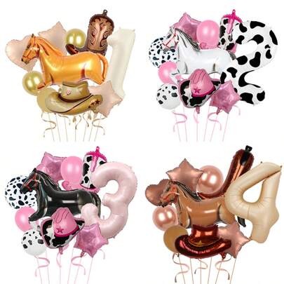 10pcs Western Cowboy Themed Beach Party Decoration Set Including Hat, Boots, Stars, Numbers, And Balloons For Festivals, Birthdays, Parties And Other Occasions,