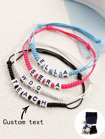 Customizable Colorful Handmade Woven Square Bead Bracelet With Customized Name, Slogan, Place, And Date. Suitable For Birthday, Valentine's Day, Anniversary Celebrations, Perfect As Gift For Boyfriend/Girlfriend To Wear.