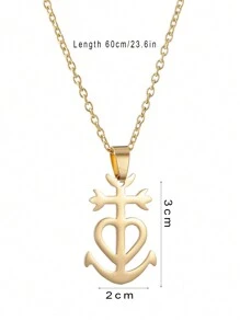 1 件简约心形锚形不锈钢吊坠项链，情侣项链设计 - 銀色 - 查看 3